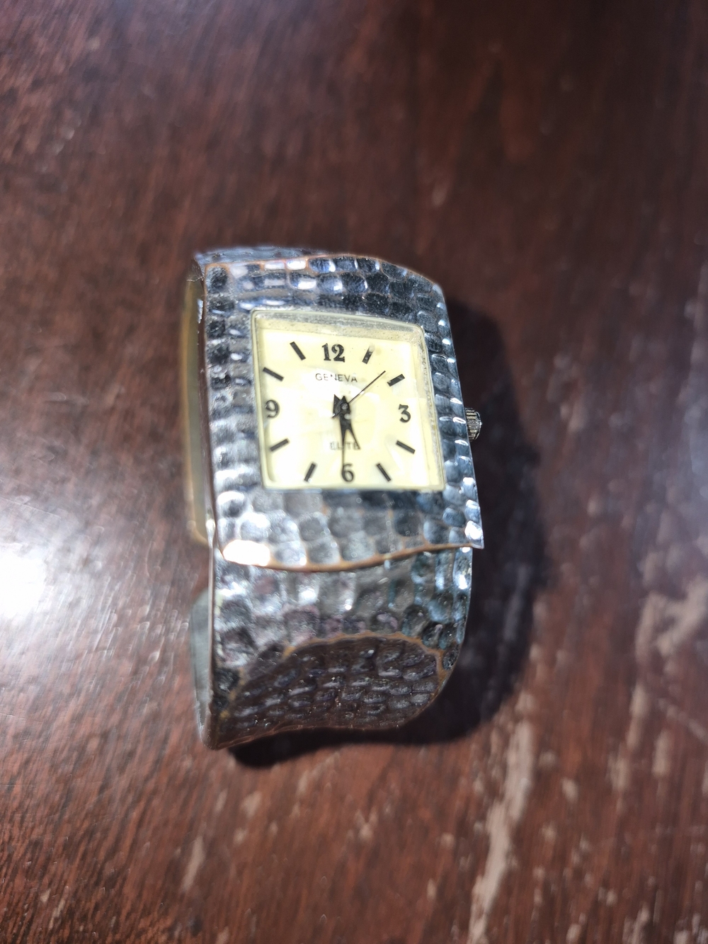 Geneva Silver-Tone Hammered Cuff Watch - Silver